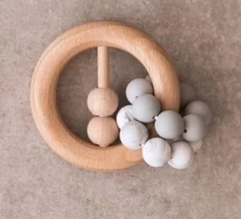 Wooden Double Ring Teether Grey