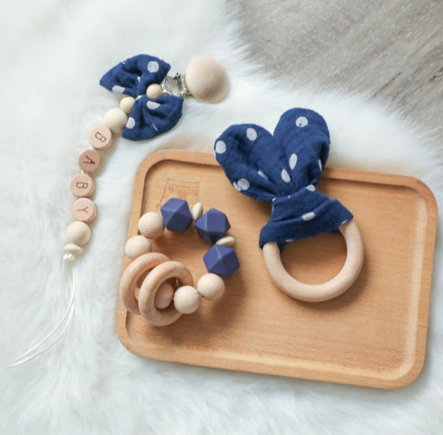 Bow & Bunny 3 Piece Teether Set Blue