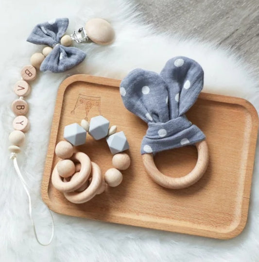 Bow & Bunny 3 Piece Teether Set Grey