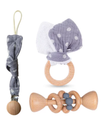 Polka Dot 3 Piece Rattle Set Grey