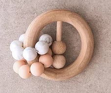 Wooden Double Ring Teether Peach